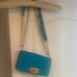 Blue Quilted Chain Shoulder Bag